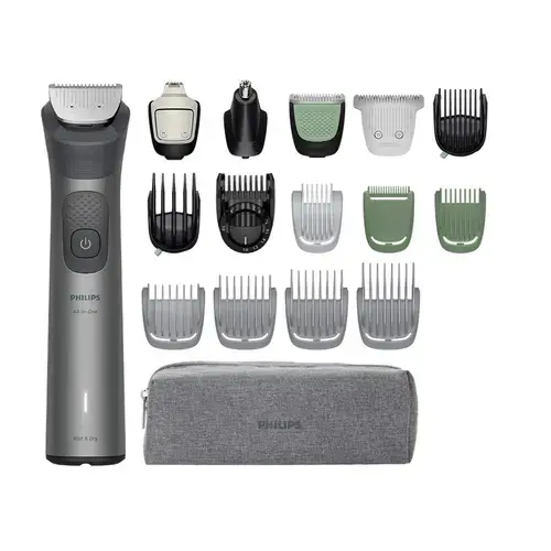 Aparat de tuns Philips All-in-One Trimmer Seria 7000 MG7941/15 17-in-1, Autonomie 120 minute, 22 setari lungime, 17 instrumente, Rezistent la apa (Gri)