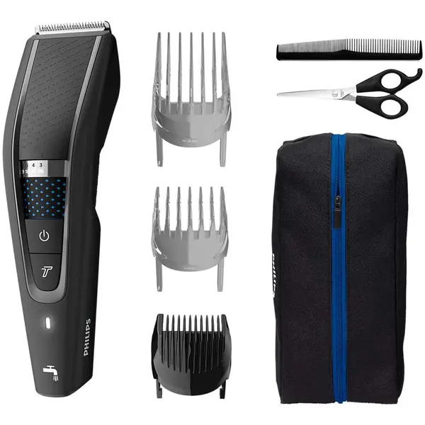 Aparat de tuns Philips Seria 5000 HC5632/15, Tehnologie Trim-n-Flow Pro, 90 min utilizare fara fir, 28 setari lungime, Mod Turbo, Negru