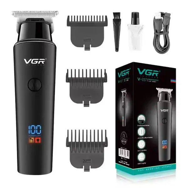 Aparat de Tuns si Ras, VGR V-937, Lame din Otel, Fara fir, Baterie Lithium 2000 mAh, Cablu USB pentru incarcare, Negru