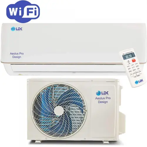 Aparat der conditionat tip pompa de caldura LDK Aeolus ProDesign 18.000BTU, Putere 5.3 kW, Clasa A++, Inverter, Anti mucegai, SelfClean, Sleep, Eco, Timer, Wi-Fi, Self Diagnosis, Turbo, Afisaj LED, AutoRestart (Alb)