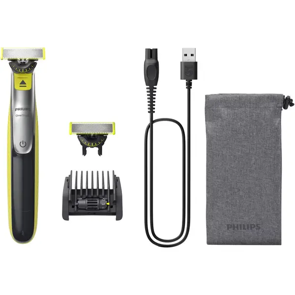 Aparat hibrid de barbierit si tuns barba Philips OneBlade 360 QP2734 31, pieptene reglabil 5 in 1, reincarcabil, umed si uscat, 60 min, USB-A, husa,