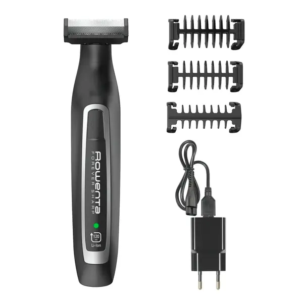 Aparat hibrid de tuns conturat și bărbierit Rowenta Forever Sharp TN6000F5 wet&dry lame inox cu tehnologie de autoascutire 3 piepteni negru