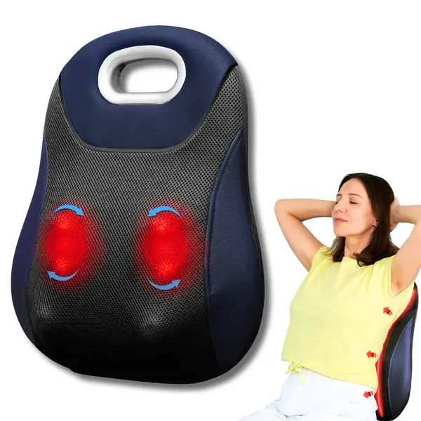 Aparat Masaj Spate Suporto cu Vibromasaj Terapeutic, Role cu Noduri de masaj, Incalzire cu infrarosu, Forma de perna lombara, Urmează curbura spatelui, pentru Relaxare Musculara, Amelioreaza durerile si detensioneaza spatele, Negru - Default Title