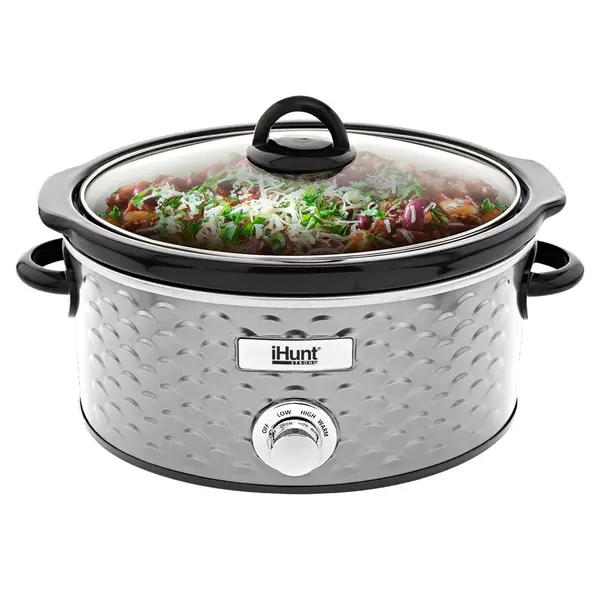 Aparat pentru Gatit Lent iHunt Bro Slow Cooker PRO, 4.25L, 220W, Control Mecanic, Timer, Mentinere la Cald, Temperatura Reglabila, Inox