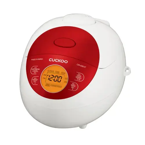 Aparat pentru gatit orez sub presiune CUCKOO CR-0351F, Acesorii incluse, 5 Programe, 425 W, 0.54 l, Vas detasabil, Display LED, Alb/Rosu