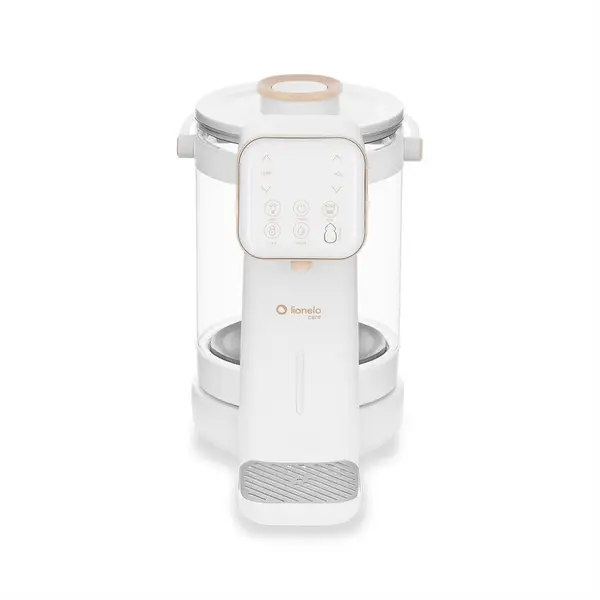 Aparat pentru incalzirea si declorizarea apei Lionelo Babypresto 2.0 alb pentru lapte praf cu lampa UV, rezervor 3l, lumina de noapte, dozare 30-300 ml, 1200 W si afisaj digital
