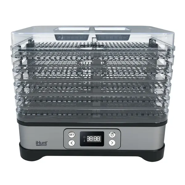 Aparat pentru Uscat Alimente iHunt Bro 3 in 1 Dehydrator, 220W, Inox Premium, Control Temperatura, Temporizator, Mentinere la Cald, Oprire Automata