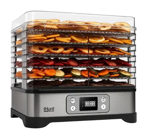 Aparat pentru uscat alimente iHunt Bro 3 în 1 Dehydrator, 220 W, Temporizator, Mentinere la cald, Control temperatura, Oprire automata (Argintiu)