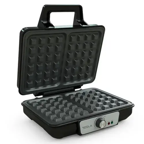 Aparat pentru vafe / gofre Tesla WM200BX, 1000W, Dubla, Placi antiadere, 140 - 220C (Argintiu/Negru)