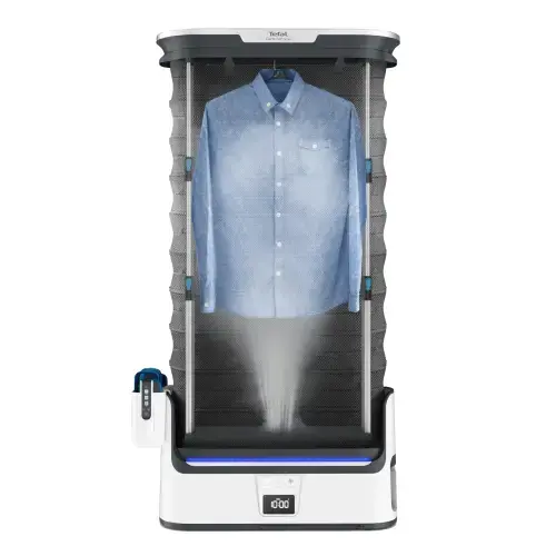 Aparat vertical automat cu aburi, de netezire a cutelor, igienizare si improspatare, Tefal Care For You YT4050E1, 1800W, abur variabil 65 g/min, 2L, detector rezervor gol, sistem anticalcar incorporat, ultra silentios (Alb/Gri)