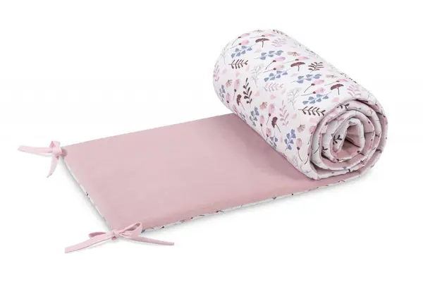 Aparatoare laterala patut Sensillo Velvet Twigs Pink 180x30 cm cu doua fete,suprafata din bumbac imprimatplus, umplutura antialergica,prindere cu panglici