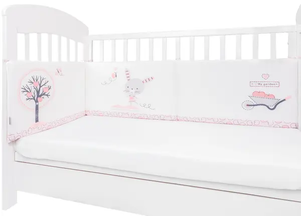 Apărătoare pentru pătuț Kikka Boo - cu spumă, 180 cm, Pink Bunny