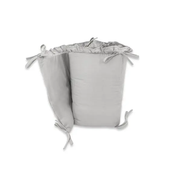 Aparatoare pentru patut, MimiNu, Cu volanase, Din bumbac certificat Oeko Tex Standard 100, 180x30 cm, Cu panglici, Colectia Royal,Grey