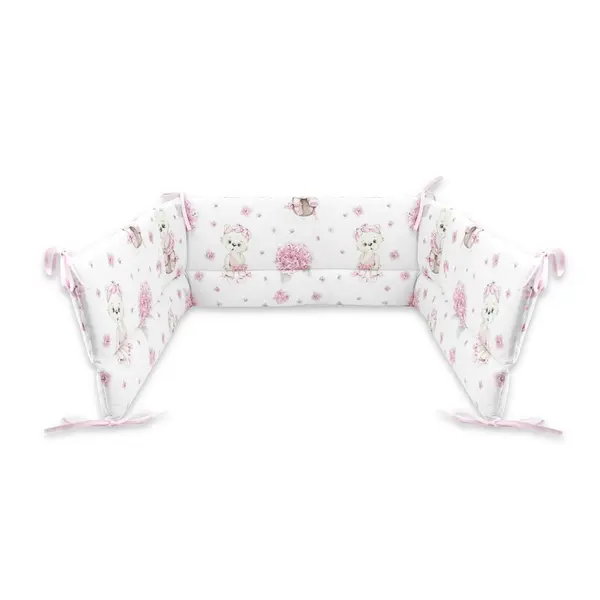 Aparatoare pentru patut, MimiNu, Din bumbac certificat Oeko Tex Standard 100, 180x30 cm, Cu panglici, Design, Pink Ballerina