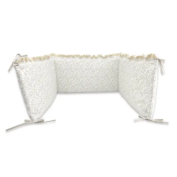 Aparatoare pentru patut, MimiNu, Premium, Cu volanase si dantela, Din bumbac certificat Oeko Tex Standard 100, 180x30 cm, Cu panglici, Meadow