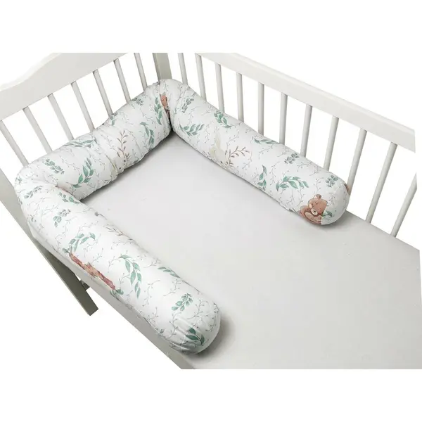 Aparatoare pentru patut, MimiNu, Tip rulou, Cu husa detasabila, Lungime 180 cm, Din bumbac certificat Oeko Tex Standard 100, Lulu Natural