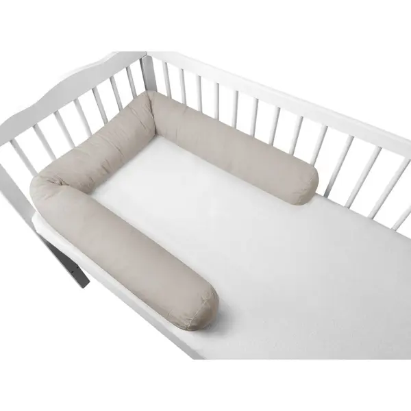 Aparatoare pentru patut, MimiNu, Tip rulou, Cu husa detasabila, Lungime 180 cm, Din bumbac certificat Oeko Tex Standard 100, Colectia Royal, Beige