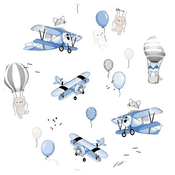 Aparatoare pentru patut MimiNu, tip rulou, cu husa detasabila, lungime 180 cm, din bumbac, Blue Plane