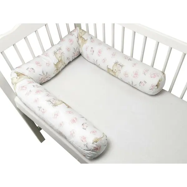 Aparatoare pentru patut, MimiNu, Tip rulou, Cu husa detasabila, Lungime 180 cm, Din bumbac certificat Oeko Tex Standard 100, Sweet Deer Pink