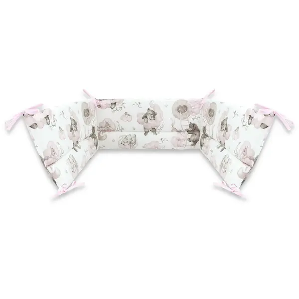 Aparatoare pentru patut, Qmini, Din bumbac certificat Oeko Tex Standard 100, 210x30 cm, Cu panglici, Teddy Bear and Friends Pink
