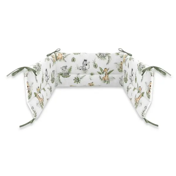 Aparatoare pentru patut, Qmini, Din bumbac certificat Oeko Tex Standard 100, 210X30 cm, Cu panglici, Safari