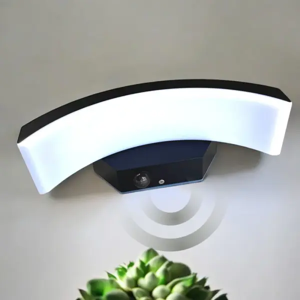 Aplica LED de exterior concava cu senzor Neagra, 24W=160W, 3000K, lumina calda, 2160Lm, IP65 - Default Title