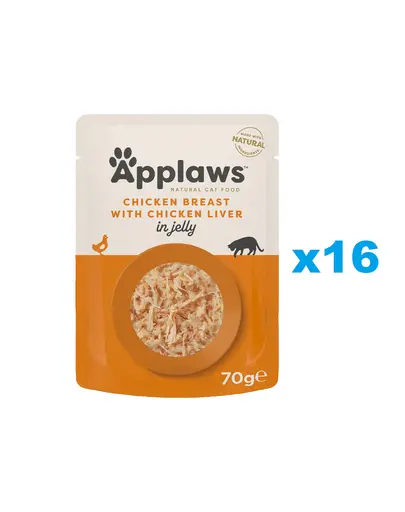 APPLAWS Cat Adult Pouch Chicken Breast with Liver in Jelly Set plicuri pisici, cu pui si ficat in aspic 16x70 g