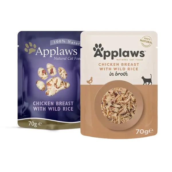 APPLAWS, Piept Pui și Orez Sălbatic, plic hrană umedă pisici, (în supă), 70g