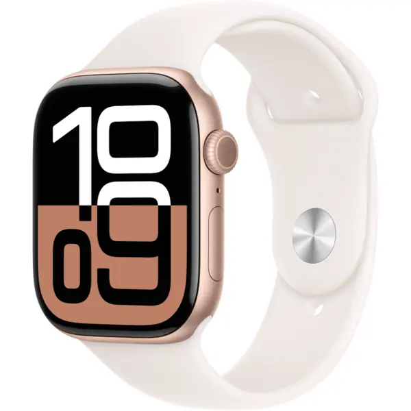 Apple Apple Watch 10 GPS, Carcasa Rose Gold Aluminium 46mm, Light Blush Sport Band M-L