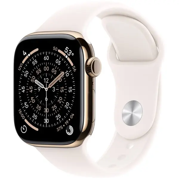 Apple Apple Watch 11 GPS + Cellular, Carcasa Gold Titanium 46mm, Light Blush Sport Band - S/M