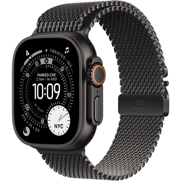 Apple Apple Watch Ultra 3, GPS + Cellular, Carcasa Black Titanium 49mm, Black Titanium Milanese Loop - Small