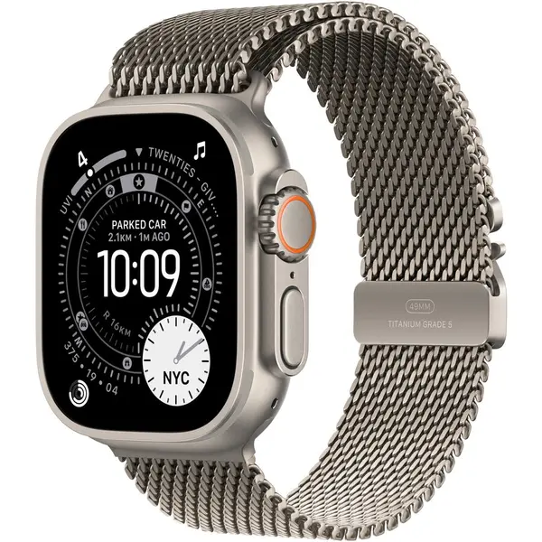 Apple Apple Watch Ultra 3, GPS + Cellular, Carcasa Natural Titanium 49mm, Natural Titanium Milanese Loop - Large