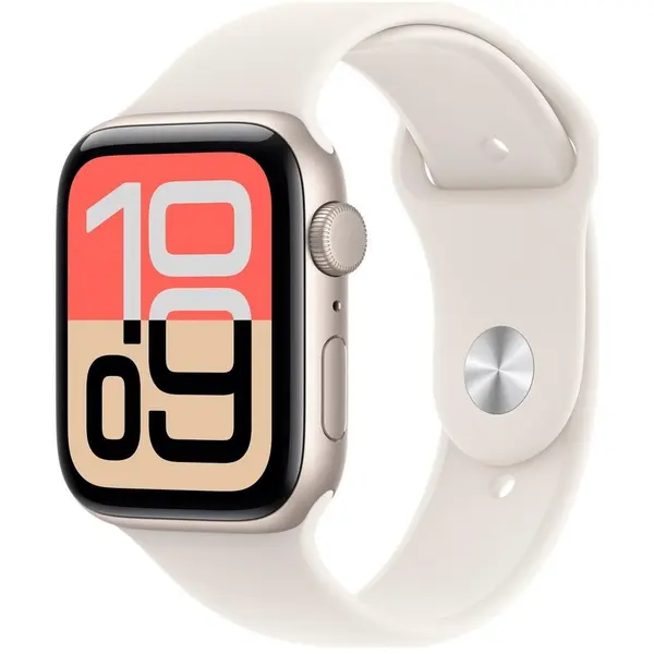 Apple Cea inteligent Apple SE 3, GPS, 40mm, Carcasa din aluminiu Starlight, Curea Sport Starlight, marime S/M, Alb