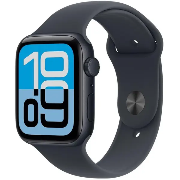 Apple Ceas inteligent Apple Watch SE 3, GPS, 44mm,Carcasa din aluminiu Midnight, Curea sport Midnight, marime M/L, Negru