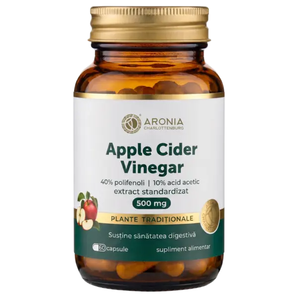 Apple Cider Vinegar 500 mg — 60 capsule cu extract standardizat din oțet de cidru de mere, pentru digestie, echilibru alimentar și sațietate | Plante Tradiționale