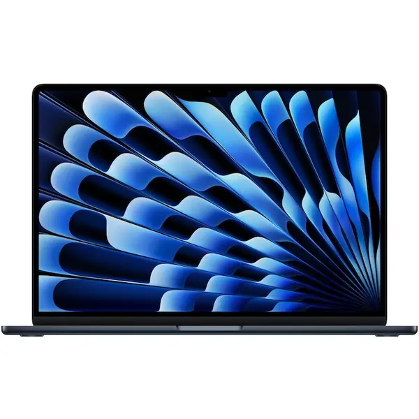 Apple Laptop Apple MacBook Air 15.3 cu procesor Apple M5, 10 nuclee CPU, 10 nuclee GPU, 16 nuclee Neural Engine, 32GB RAM, 512GB SSD, Negru, Tastatura Internationala