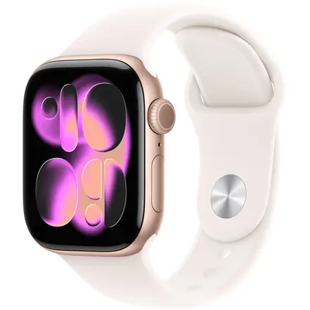 Apple Smartwatch Apple Watch 11, GPS, 42mm, Ecran Retina LTPO OLED, Chip S10 cu Procesor Dual-Core, 64GB Flash, Wi-Fi, Bluetooth, Carcasa Aluminiu, Curea Sport Band M/L (Auriu)