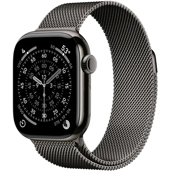 Apple Watch Series 11, GPS + Cellular, 42mm, Slate Titanium Case, Slate Milanese Loop, One Size