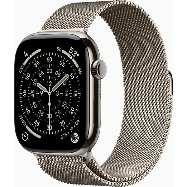 Apple Watch Series 11, GPS + Cellular, 46mm, Natural Titanium Case, Natural Milanese Loop, M/L
