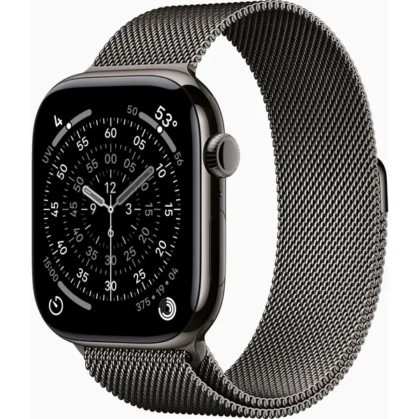 Apple Watch Series 11, GPS + Cellular, 46mm, Slate Titanium Case, Slate Milanese Loop, M/L