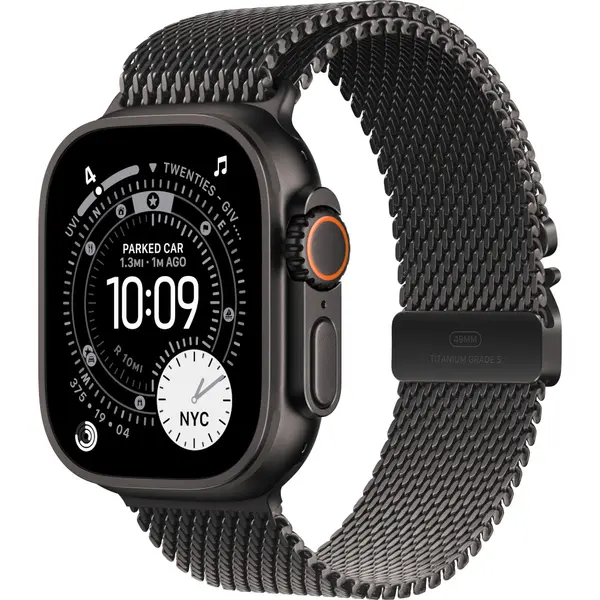 Apple Watch Ultra 3, GPS + Cellular, 49mm, Black Titanium Case, Black Titanium Milanese Loop, Small