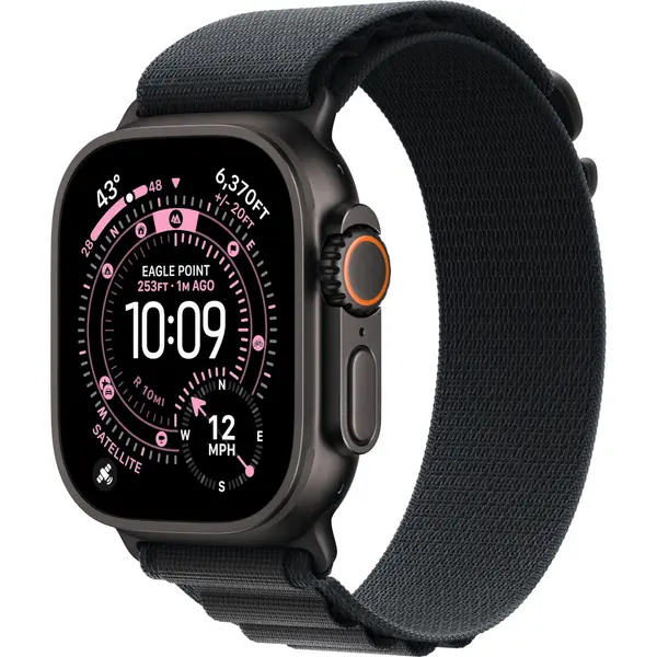 Apple Watch Ultra 3, GPS + Cellular, 49mm, Black Titanium Case, Black Alpine Loop, Small