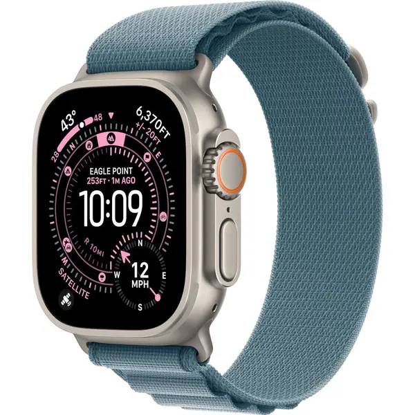 Apple Watch Ultra 3, GPS + Cellular, 49mm, Natural Titanium Case, Light Blue Alpine Loop, Medium