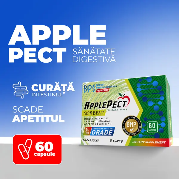 ApplePect, Pectină de Măr pentru Detoxifiere și Digestie, 60 Capsule