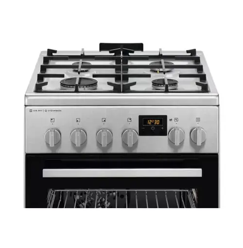 Aragaz AEG CKB56490BM, Mixt, 4 arzatoare , Siguranta plita, Aprindere integrata, Gratare fonta, Cuptor electric, SteamBake, AirFry, Timer, Grill electric, Clasa A, 50 cm (Inox antiamprenta)