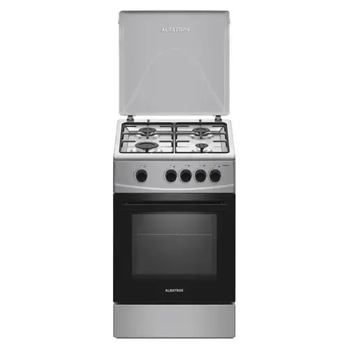 Aragaz Albatros AL452BXS, 4 Arzatoare gaz, Cuptor gaz, Siguranta plita si cuptor, Geam dublu la cuptor, Inox/ Argintiu