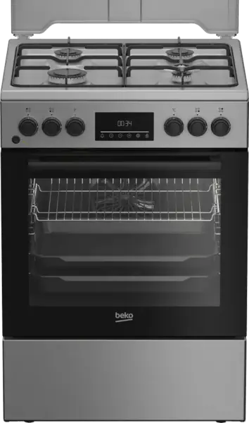 Aragaz Beko FBSM62320TXD, Gaz+Electric, 4 arzatoare, Aprindere electrica, Cuptor electric multifunctional cu 8 functii, Grill, Gatire 3D, Iluminare, Clasa A, Curatare SteamShine (Inox)