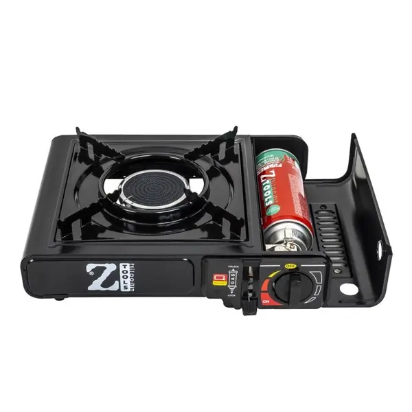 Aragaz Camping, Aprindere Automata, Flacara Antivant, Dubla Alimentare Doza Spray sau Gaz, Negru