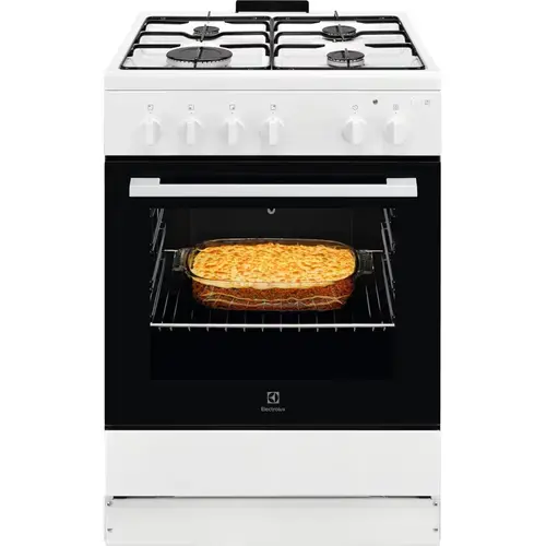 Aragaz Electrolux LKG604013W, Gaz, 4 arzatoare, Grill, Rotisor, 60 cm (Alb)
