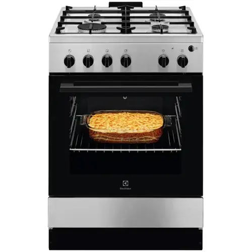 Aragaz Electrolux LKG604013X, Gaz, 4 arzatoare, Aprindere integrata plita si cuptor, Siguranta plita si cuptor, Autocuratare catalitica, Grill electric, Rotisor, Clasa A, 60 cm (Inox antiamprenta)